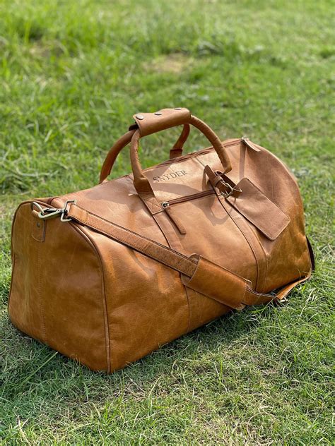 personalized leather weekender bag.